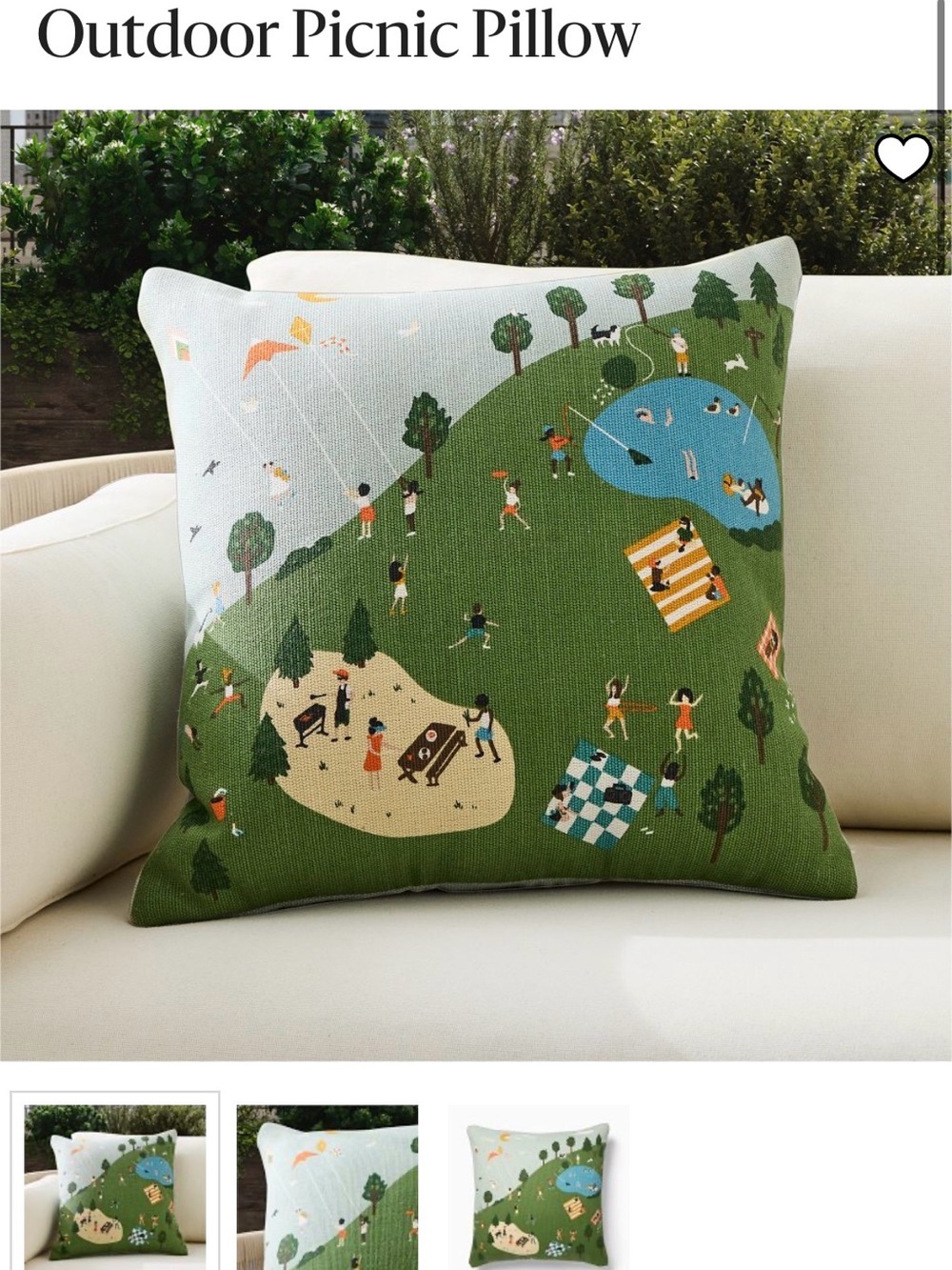 Outdoor Picnic Scene Decorative Pillow - Green & Cream